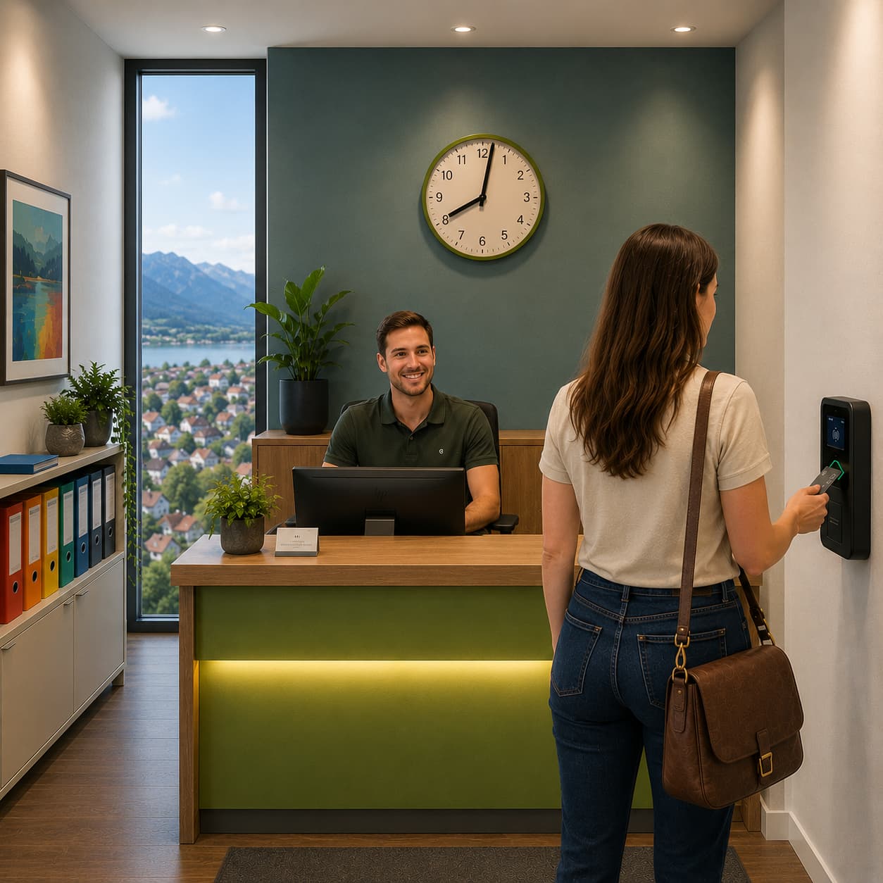 Reception area with digital attendance tracking via Xpert-Timer Works