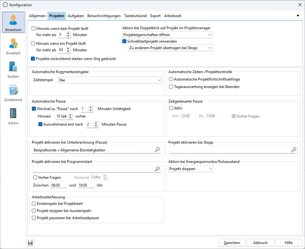 Xpert-Timer Pro – Configuration dialogue with automation options