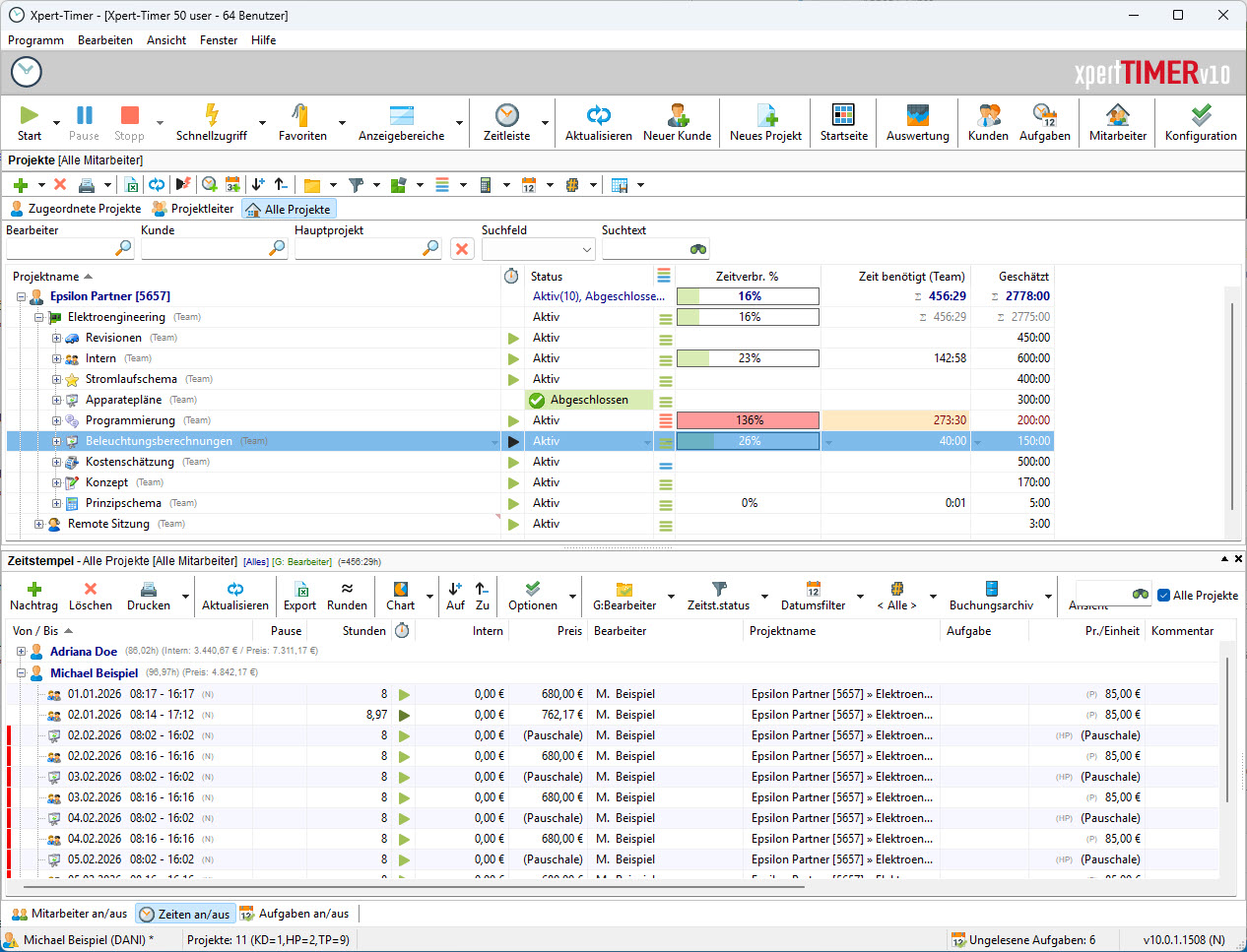 Xpert-Timer Pro – Project manager with project time tracking and time stamp overview